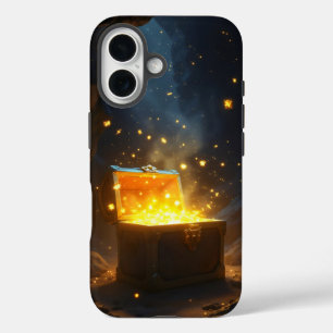 An epic treasure chest opened in a dark cave iPhone 16 case