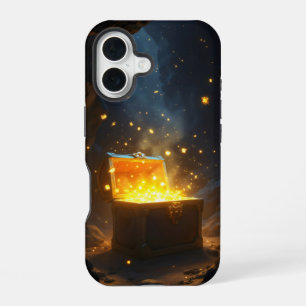 An epic treasure chest opened in a dark cave iPhone 16 case