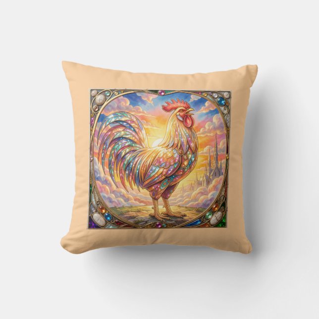 An ethereal rooster cushion (Front)