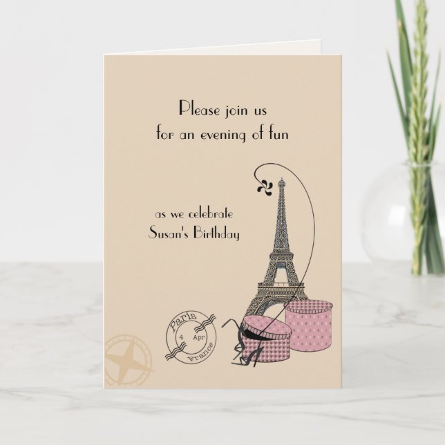 An Evening In Paris Pink Themed Greeting Card (Front)