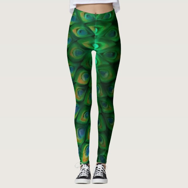 An excellent peacock colour mixing fantasy design leggings (Front)