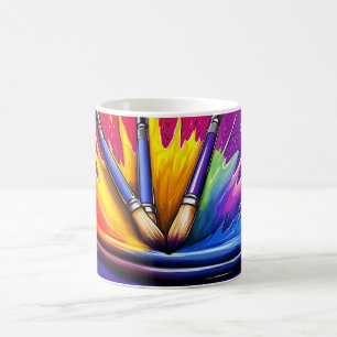 An explosion of vibrant colours from a palette. coffee mug