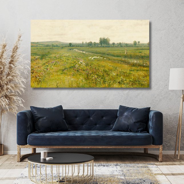 An Extensive Meadow Landscape with Geese Canvas Print (Creator Uploaded)