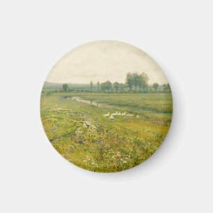 An Extensive Meadow Landscape with Geese Magnet