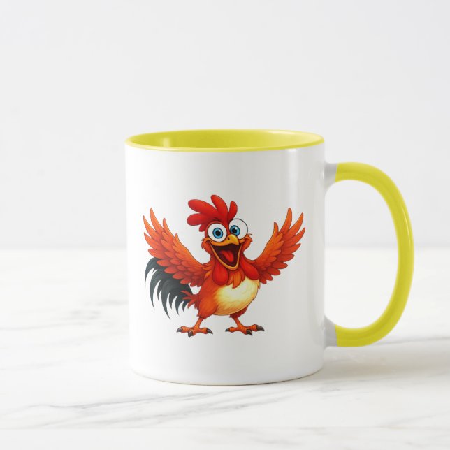 An exuberant rooster moves his wings. mug (Right)