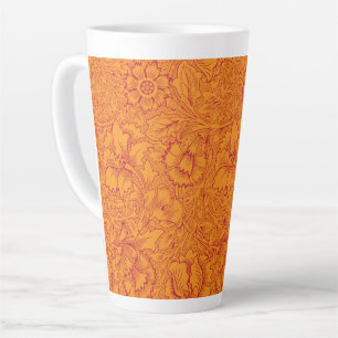 An eye-catching paisley motif in orange and blue, latte mug