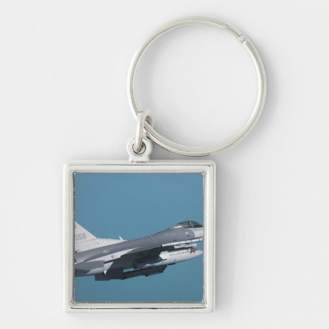 An F-16 Fighting Falcon in flight Key Ring (Front)