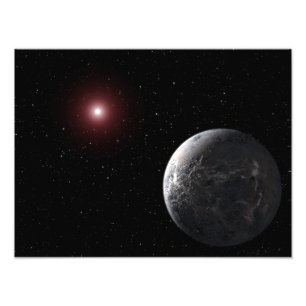 An icy/rocky planet orbiting a dim star photo print