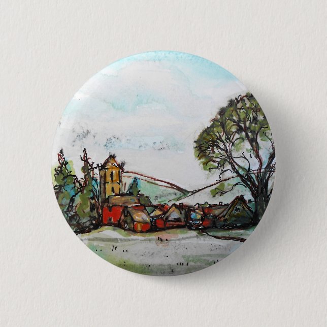 An Idyllic British Village sketch 6 Cm Round Badge (Front)