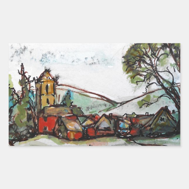 An Idyllic British Village sketch Rectangular Sticker (Front)