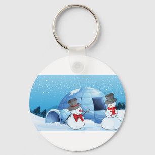 an igloo and snowmen key ring
