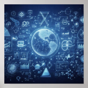 An illuminated digital blueprint poster