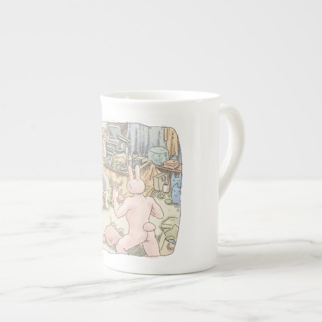 An illustration of a barefoot woman fighting a pin bone china mug (Front Right)