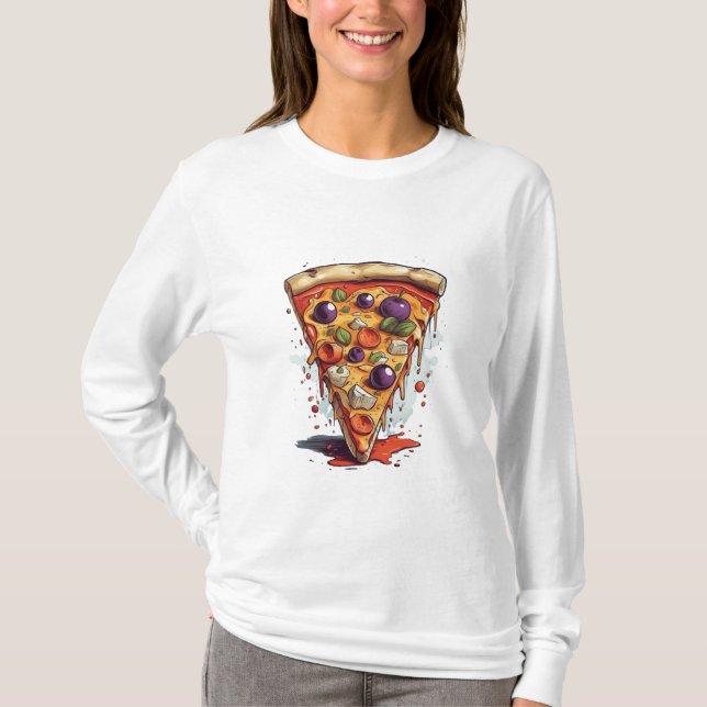An illustration of a slice of pizza, t-shirt  (Front)