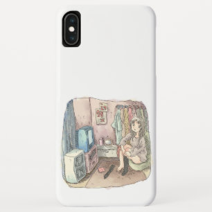 an illustration of a woman sitting in a chair in a Case-Mate iPhone case