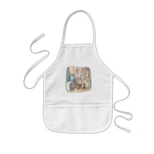 an illustration of a woman sitting in a chair in a kids apron