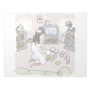 an illustration of a woman sitting on the floor of notepad