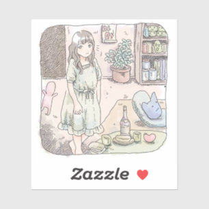 An illustration of a woman standing in a room with