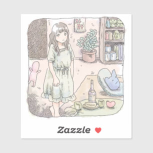 An illustration of a woman standing in a room with