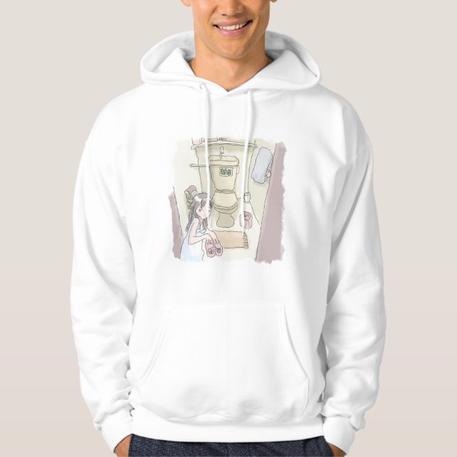 an illustration of a woman who has a pair of shoes hoodie (Front)