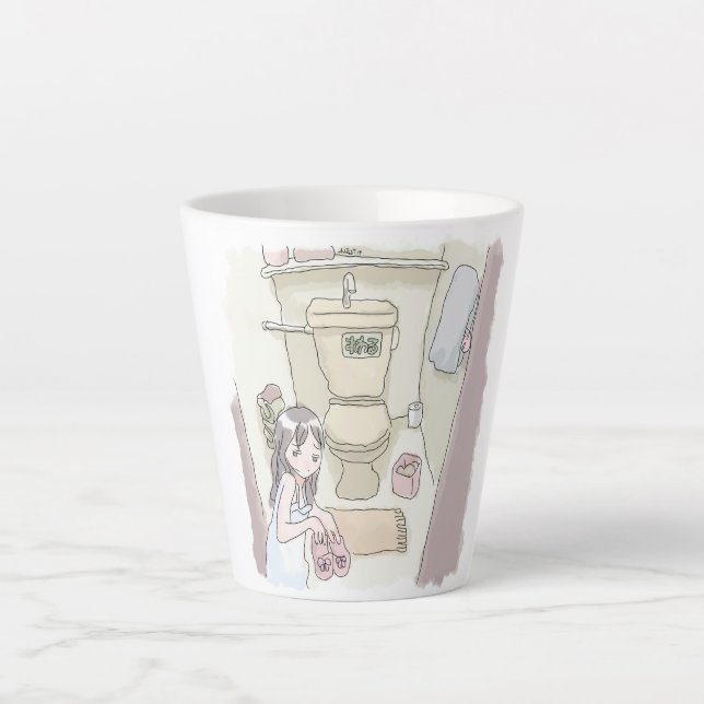 an illustration of a woman who has a pair of shoes latte mug (Front)