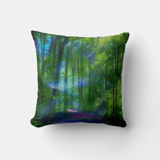 An image of a path in a mysterious forest cushion (Front)