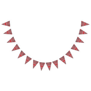 An image of fabric in red and black, highlighting bunting