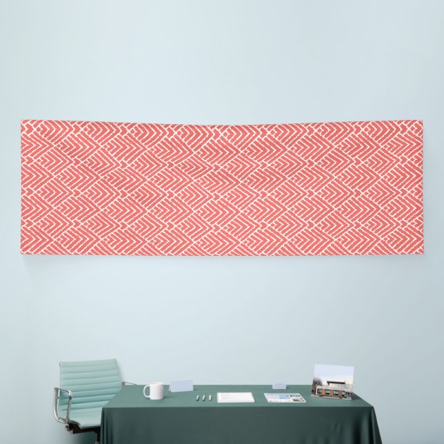 An image with a red and white pattern, prominently banner (Tradeshow)