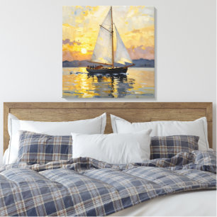 An Impasto Illustration of a Sailboat at Sunset Canvas Print