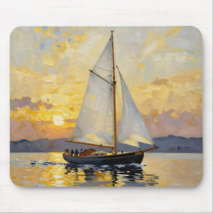 An Impasto Illustration of a Sailboat at Sunset Mouse Pad