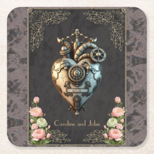 An impressive steampunk heart  square paper coaster