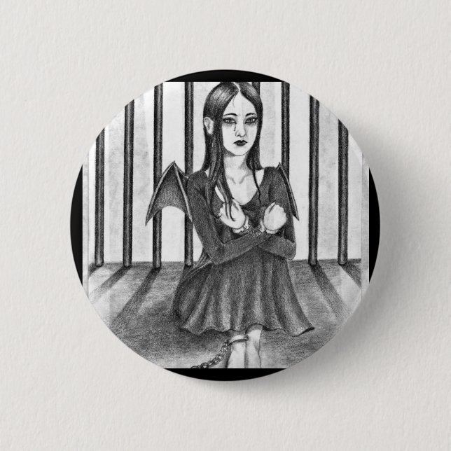 An imprisoned angel 6 cm round badge (Front)