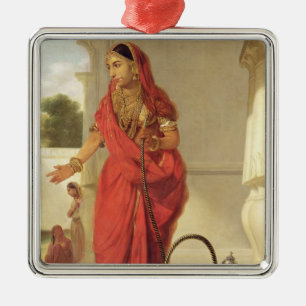 An Indian Dancing Girl with a Hookah, 1772 (oil on Metal Tree Decoration