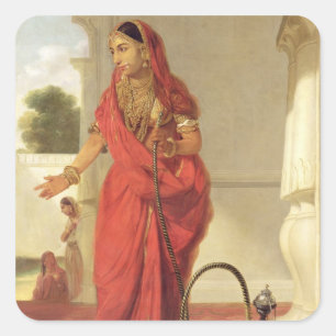 An Indian Dancing Girl with a Hookah, 1772 (oil on Square Sticker