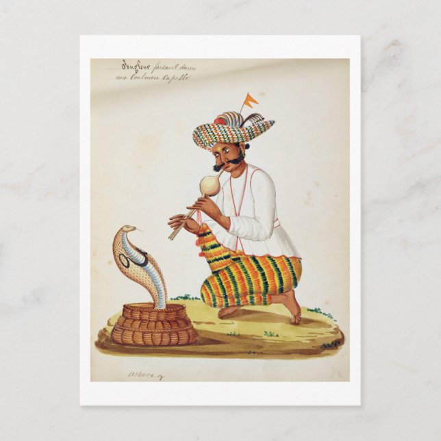 An Indian Snake Charmer with a Cobra, from a Frenc Postcard (Front)