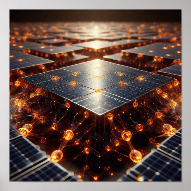 An intricate array of amber orbs and components poster (Front)