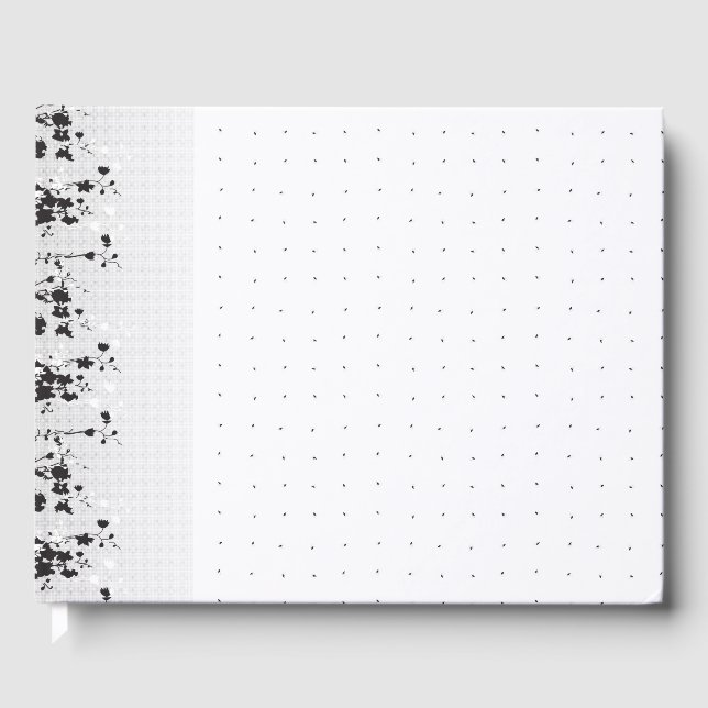 An intricate black and white floral design set aga guest book (Front)