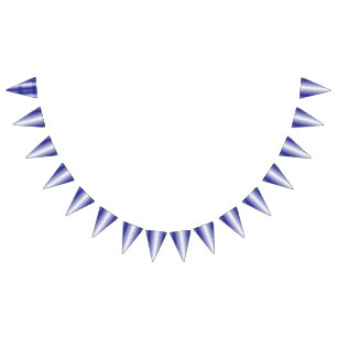An intricate blue geometric pattern with symmetric bunting