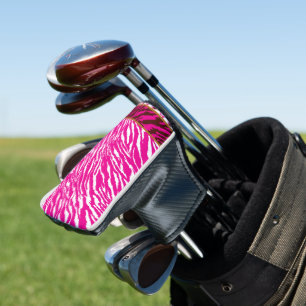 An intricate floral pattern in pink and white, art golf head cover