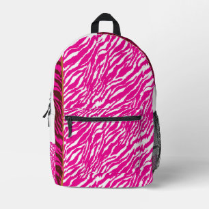 An intricate floral pattern in pink and white, art printed backpack