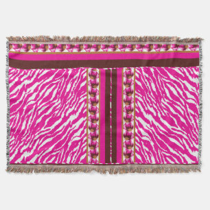 An intricate floral pattern in pink and white, art throw blanket