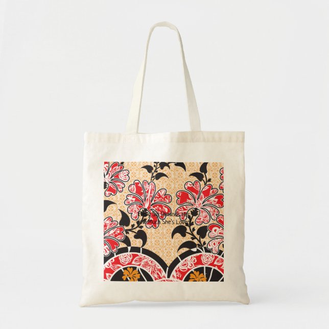 An intricate oriental pattern featuring vibrant re tote bag (Front)