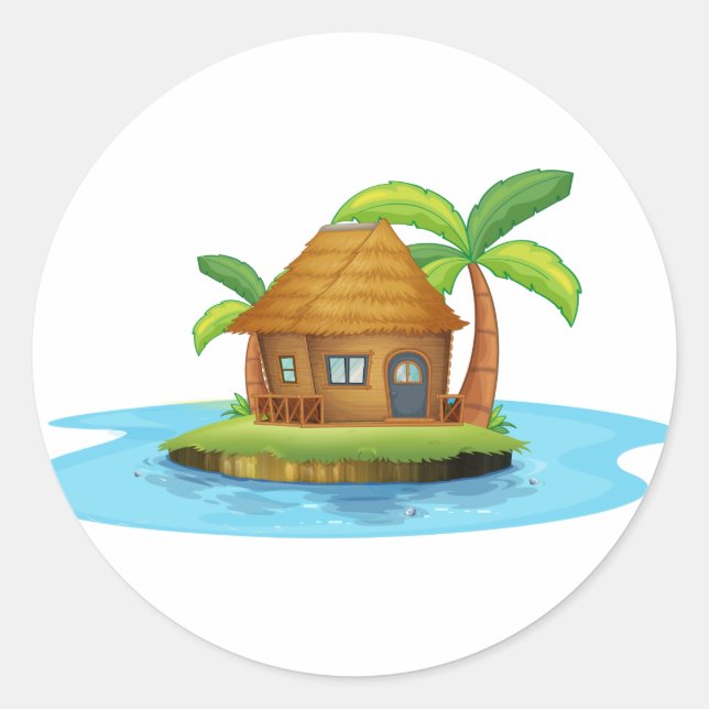 An island with a small nipa hut classic round sticker (Front)