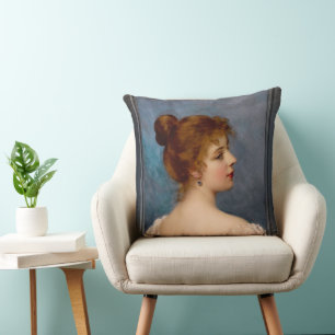 An Italian Beauty by Eugen von Blaas Cushion