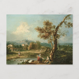 An Italianate River Landscape with Travellers Postcard