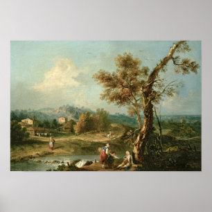 An Italianate River Landscape with Travellers Poster