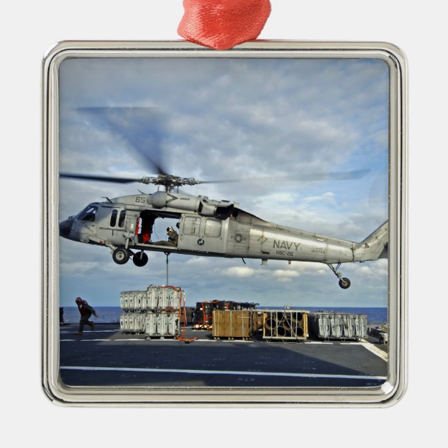 An MH-60S Seahawk prepares to deliver ammunitio Metal Tree Decoration (Front)