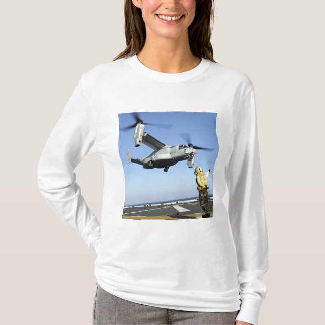 An MV-22 Osprey launches from the USS Nassau T-Shirt (Front)
