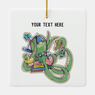 An octopus that loves to read ceramic ornament