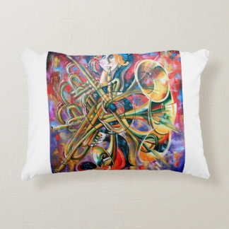 An oil painting on canvas. Music, the girl plays m Decorative Cushion
